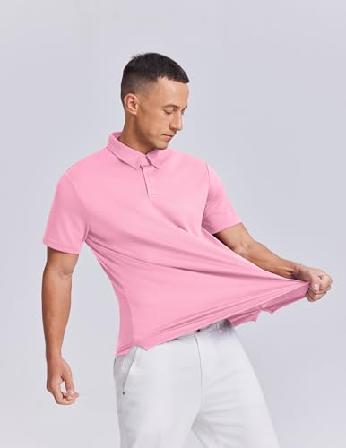 Men's Golf Shirt Short Sleeve Quick Dry Collared Polo Shirt - Large Pink
