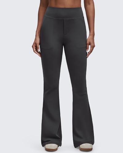 G4Free BareFeel Flare Yoga Pants Women High Waisted Bootcut Leggings - Regular-Height 5'4.5-5'7, Large, Black