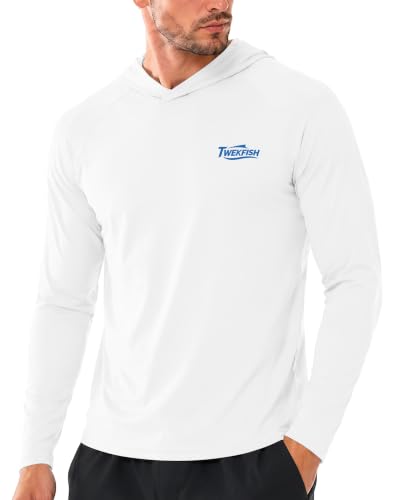 Men’s UPF 50+ Hooded Sun Shirt Large White UV Protection Fishing Hoodie
