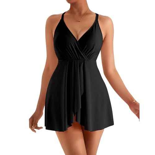 MOOSLOVER Women One Piece Swim Dress Swimsuit Tummy Control Ruched Skirted Bathing Suit