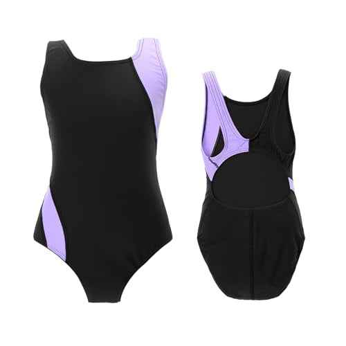 Kids Girls Athletic Swimsuit One Piece Solid Swimwear for Practice and Competition in Black and Navy Bathing Suit