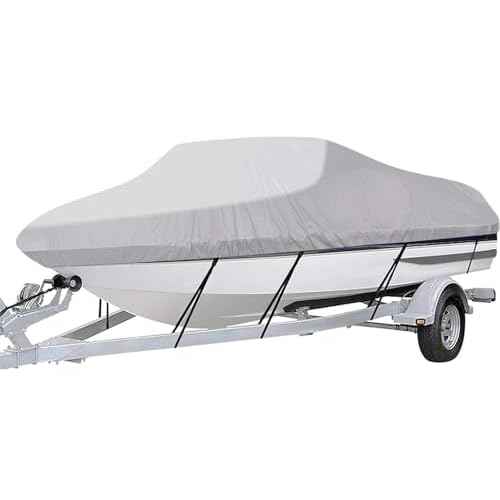 iCOVER Trailerable Boat Cover- 17'-19' Heavy Duty Waterproof Tarp Covers with Storage Bag, Fits V-Hull, Fish&Ski, Pro-Style, Fishing, Runabout, Bass Boats, up to 17ft-19ft Long X 96" Wide
