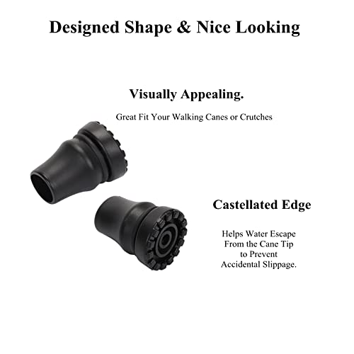 Heavy Duty Rubber Cane Tips 3/4 Inch - Non-Slip Replacement for Walking Stick, Hiking, Crutches - Black, Pack of 2 - Variation of Cane Tips for 3/4'' Walking Stick
