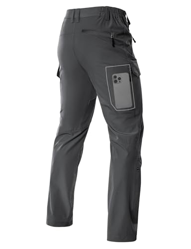 Moosehill Men's Cargo Pants - Lightweight, Quick Dry, Stretch, 32W x 32L Dark Grey