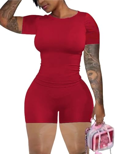 Chicyes Women's Summer 2-Piece Workout Sets - Medium Red