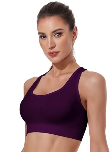 High Support Sports Bra for Women - Adjustable Straps Padded Cross Back Workout Yoga Running Black White Orangered Purple Grey 3X-Large