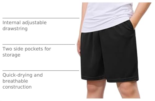 Youth Athletic Shorts for Boys 13-14 Years Quick Dry Soccer Basketball Gym Black