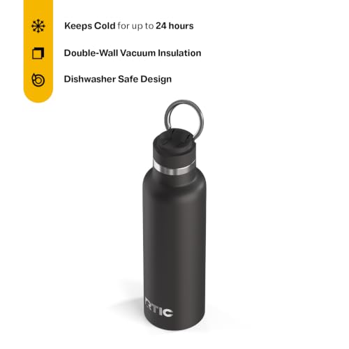 RTIC 20oz Water Bottle with Ceramic Lining - Black, Travel Insulated Bottle