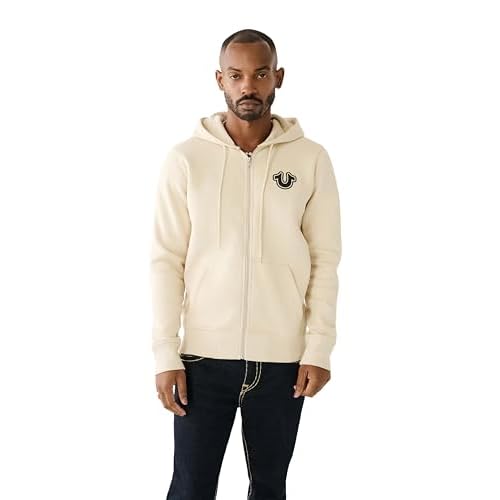 True Religion Men's Puff Print Core Zip Up Hoody ? Full Zip with Graphic