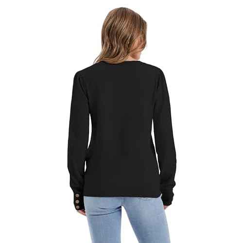 Womens Sweaters Fall Fashion 2025 Long Sleeve Button Cuff Soft Knit Pullover Trendy Tops Dressy Casual Blouses
