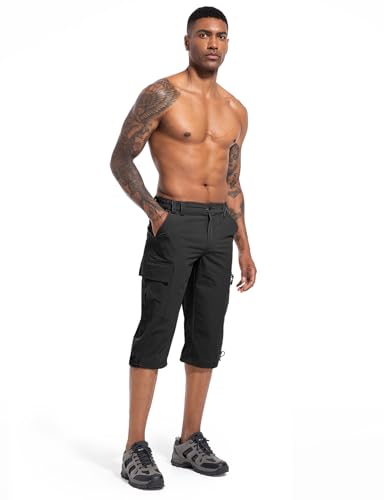 Moosehill Men's Cargo Long Shorts - 3/4 Length Quick-Dry Hiking Pants - Black 40