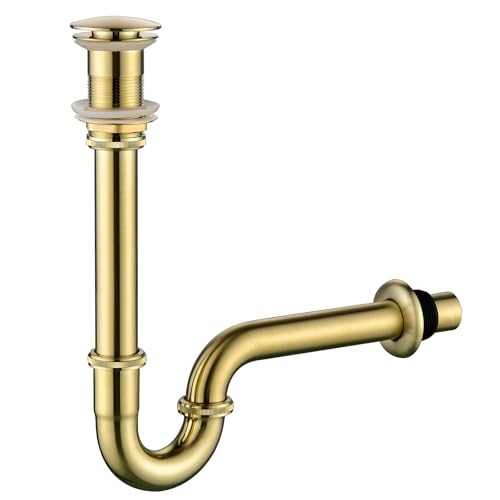 Brushed Gold 1-1/4 Thickened Brass P Trap Set No Overflow - Bathroom Sink Plumbing