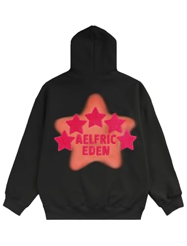 Large Black Aelfric Eden Graphic Hoodies for Men Y2K Streetwear Oversized Sweatshirt