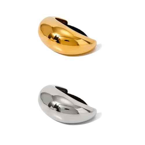 Stainless Steel Arch Hair Cuffs Hair Ties, 18K Gold Chunky Ponytail Cuff Hairties, Women Glossy Ponytail Holders Elastic Hair Bands,Geometric Gold and Silver Hair Accessories (Large Size Silver)