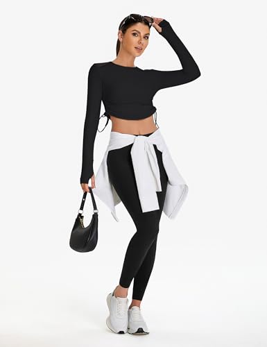 Women's Long Sleeve Crop Workout Shirts - Slim Fit Breathable Mesh Gym Athletic Tops