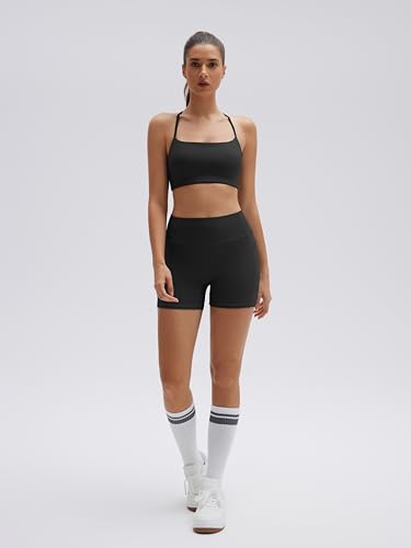 Women’s 2-Piece Workout Set with Padded Halter Sports Bra and High-Waisted Biker Shorts - Black, Small