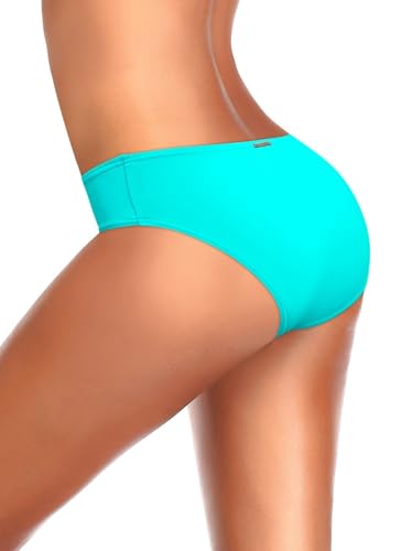 Women's Low Rise Full Coverage Bikini Bottoms - Medium Aqua, Non-Strappy