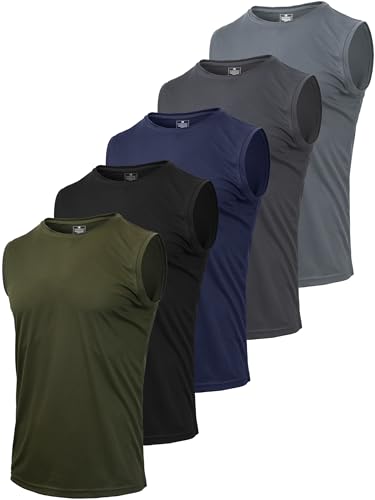 Men's 4X-Large Mesh Athletic Tank Tops Pack - Quick Dry Moisture Wicking Gym Shirts - Dark Green Black Blue Gray