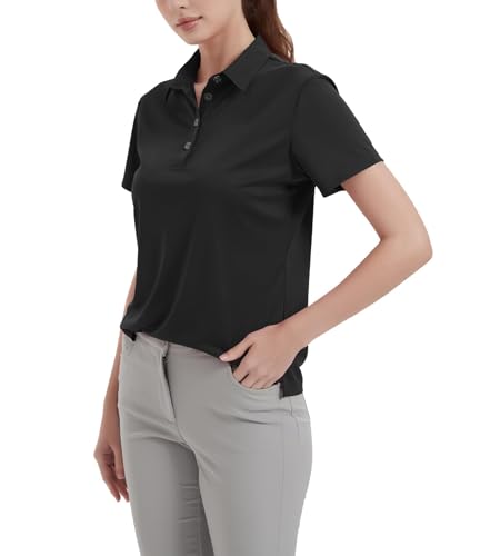 Women's Polo Shirts UPF 50+ Quick Dry Short Sleeve Collared Golf Shirt Medium Black