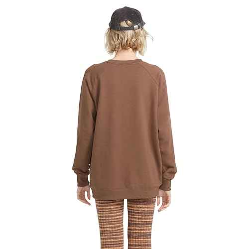 Volcom womens Boyfriend Crew Fleece Sweatshirt ? Raglan Sleeve Boyfriend Fit Crewneck With Chest Screenprint
