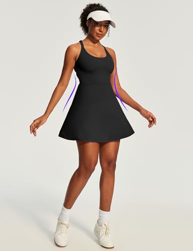 Heathyoga Easy Peasy Tennis Dress with Shorts Underneath - Medium / Easy Peezy - Black