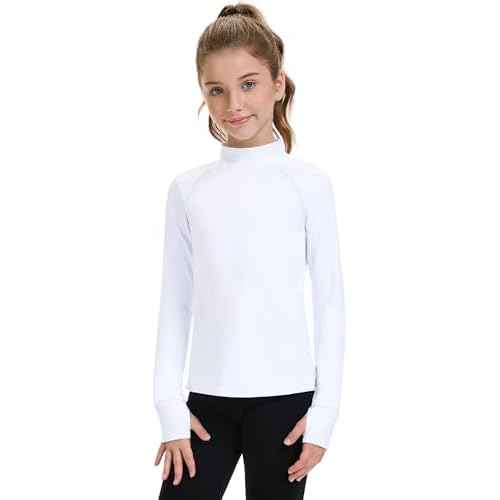 HASMES Girls Long Sleeve Shirt Kids Turtleneck Athletic T-Shirt Sports Activewear Yoga for Teens(Age 7-14)
