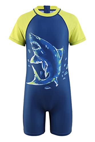 Aisyee Boys One Piece Rash Guard Swimsuit - Big Shark 03L, 7-8 Years