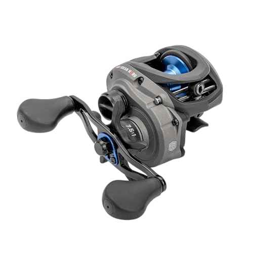 Lew¡¯s American Hero Baitcast Fishing Reel, 4+1 Bearings, 7.5:1 Gear Ratio, Graphite Frame, Speed Gears, Magnetic Control System, Gray/Black/Blue