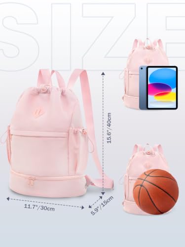 RHDZO Pink Drawstring Gym Backpack with Shoe & Wet Pocket, Versatile Size