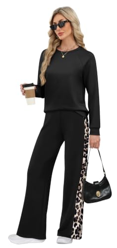 XIEERDUO Women's Fall Lounge Sets Medium Black Leopard