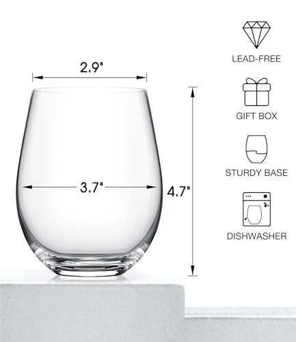 Set of 6 Stemless Wine Glasses 18oz No Stem - Modern Crystal Drinkware