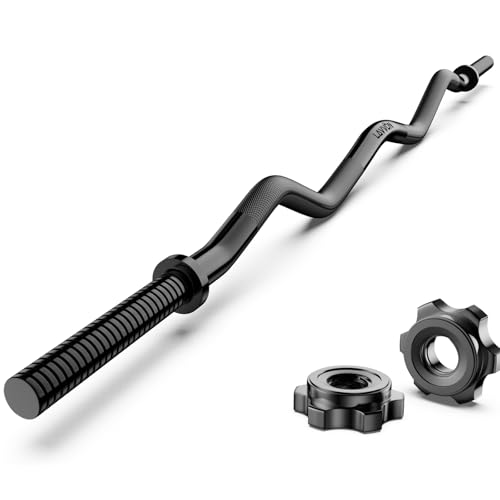 47-Inch EZ Curl Bar Weight Lifting Bar with Black Finish, 1-Inch Diameter, Heavy Duty Steel