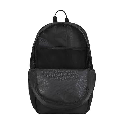 PUMA Women's Poppy Backpack in Memory Cloth with Laptop Sleeve & Water Bottle Pocket - Black/Silver