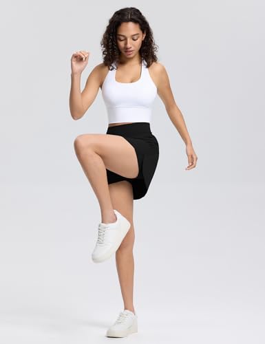 Large Black High-Waisted Side Slit Tennis Skirt for Women Running Athletic Skort with Pockets - LOMON