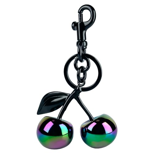 Psychedelic Glitter Cherry Bag Charm with Key Ring & Clip - Cute Women's Purse Accessory