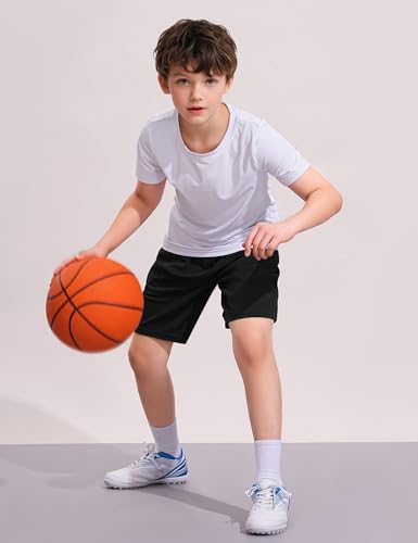 Youth Athletic Shorts for Boys 13-14 Years Quick Dry Soccer Basketball Gym Black