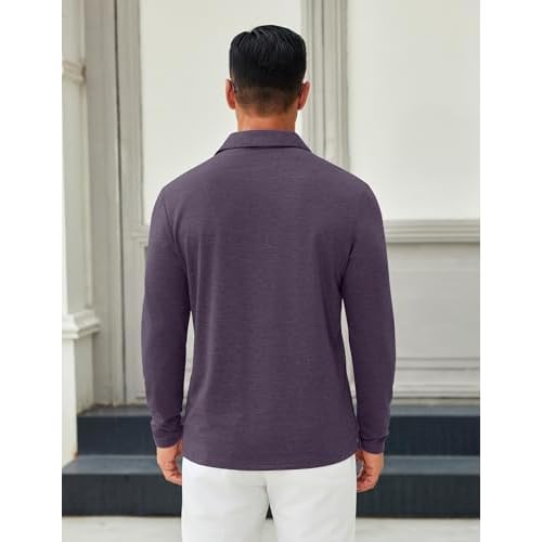COOFANDY Mens Long Sleeve Polo Shirts Button Casual Tee Collared Work Pullover Shirts