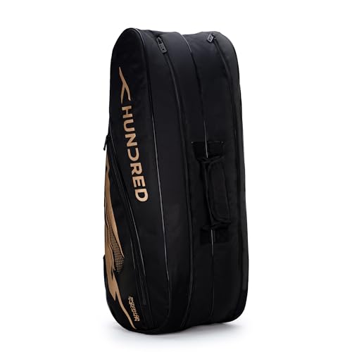 HUNDRED Cosmogear Badminton Kit-Bag Large Black with Double Zipper & Padded Straps