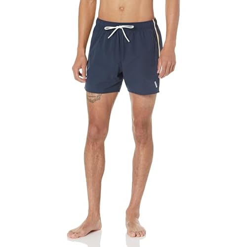 BOSS Men's Standard Solid Swim Trunk with Iconic Side Stripe