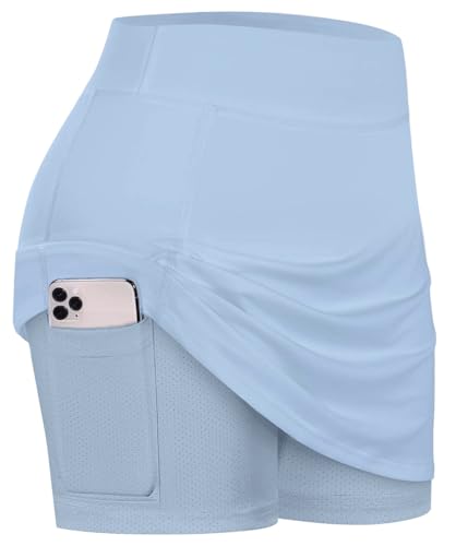 Women's Summer Tennis Skirts with Shorts - Pickleball, Golf & Workout Skorts - Baby Blue XX-Large