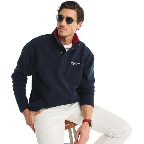 NAUTICA Men's Solid 1/4 Zip Fleece Sweatshirt