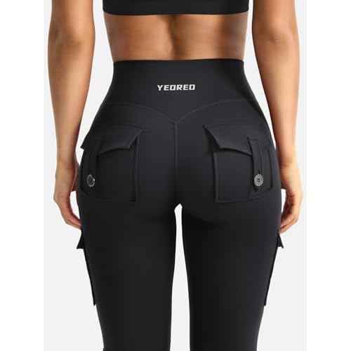 YEOREO CoreFlex Women Workout Flare Leggings with Pockets Hidden Scrunch High Waisted Cargo Gym Yoga No Front Seam Leggings