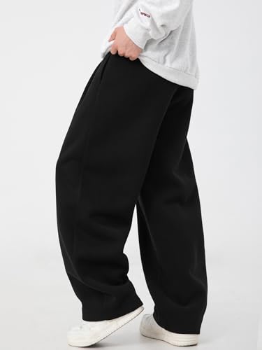Mens Wide Leg Sweatpants - Black, Medium, Casual Jogger with Pockets