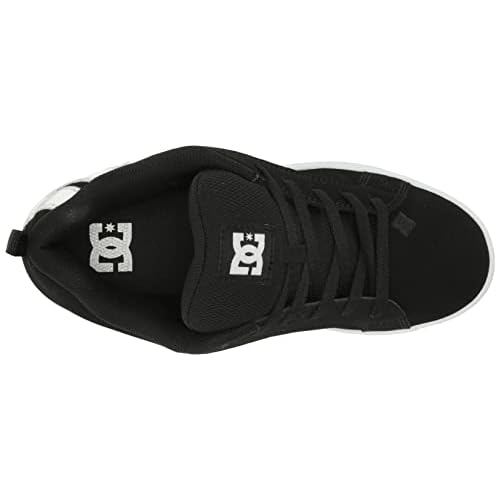 DC Women's Court Graffik Casual Low Top Skate Shoe, Black/White Stencil, 6.5