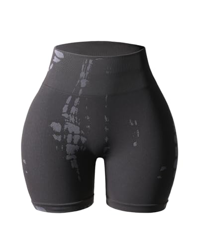 Aurola Women's Scrunch Biker Shorts - Seamless Workout Shorts, Serpent Pattern, Medium, Water Blue & Chestnut Brown Pack