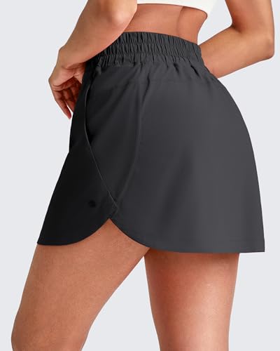 G4Free Women's 15-inch High-Waisted Golf Skirt - Elastic Tennis Skort, Medium / Black