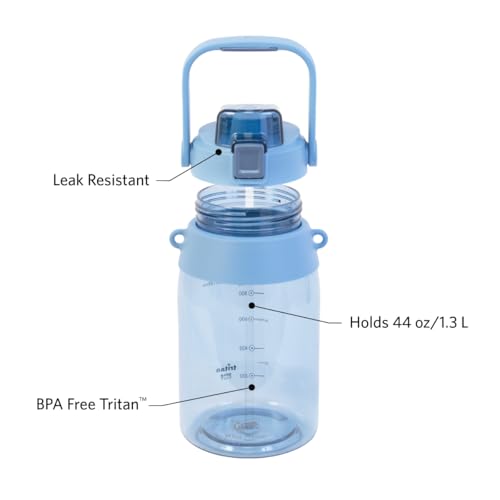 Blue 44oz BPA Free Tritan Water Bottle with Straw & Chug Lid, Leak Resistant, Adjustable Strap