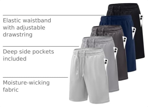 Rupy Boys' Athletic Quick Dry Soccer Basketball Shorts with Pockets - X-Small, Black & Navy Blue