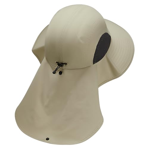 UV Protection Foldable Sun Hat with Wide Brim and Neck Flap - One Size Beige
