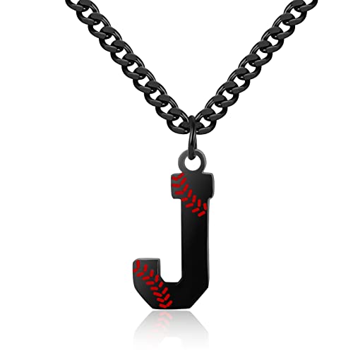 AIAINAGI Baseball Initial A-Z Letter Necklace - Men's Baseball Charm Pendant in Stainless Steel Silver Chain, 22inch Personalized Gift